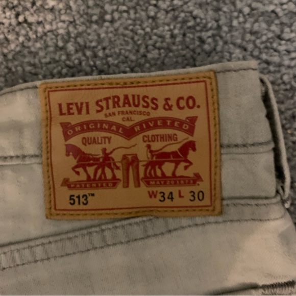 Levis 513 Jeans Mens 34x30 Gray Slim Straight Stretch Light Wash Zip Fly Nice! - Picture 6 of 7